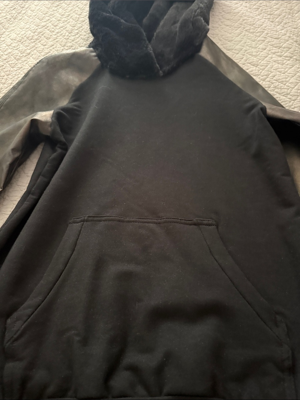 L'AGENCE Black Faux Fur Hooded Pullover